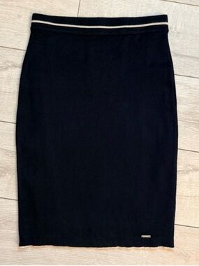 Navy Pencil Skirt with Beige Trim